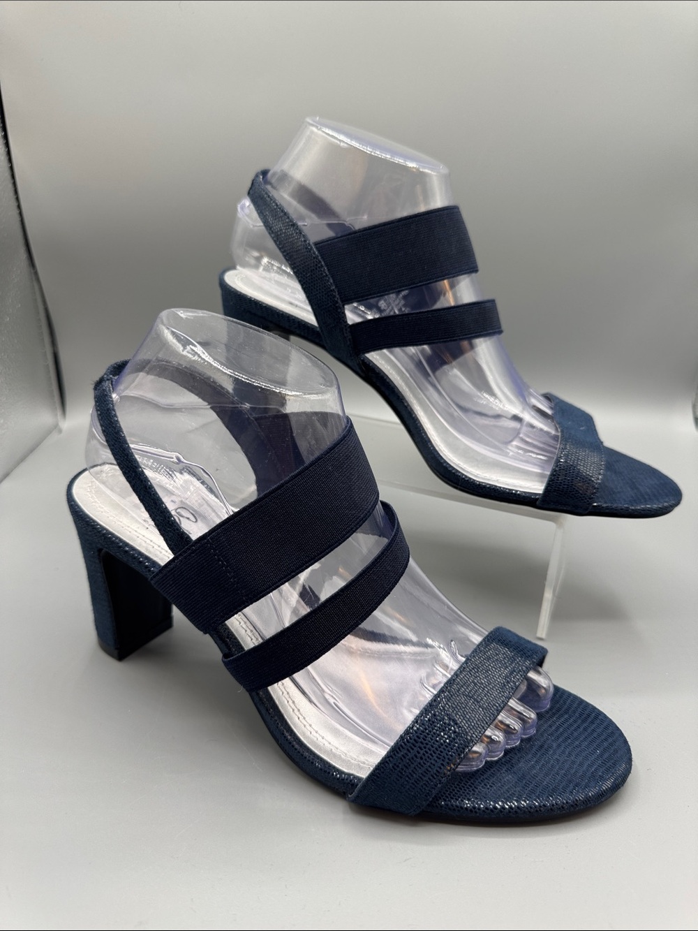 Impo Navy Triple-Strap Block Heel Sandals, size 8.5